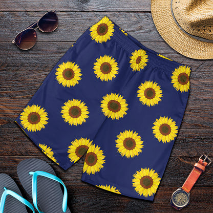 Navy Sunflower Pattern Print Men's Shorts