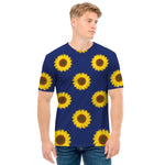 Navy Sunflower Pattern Print Men's T-Shirt