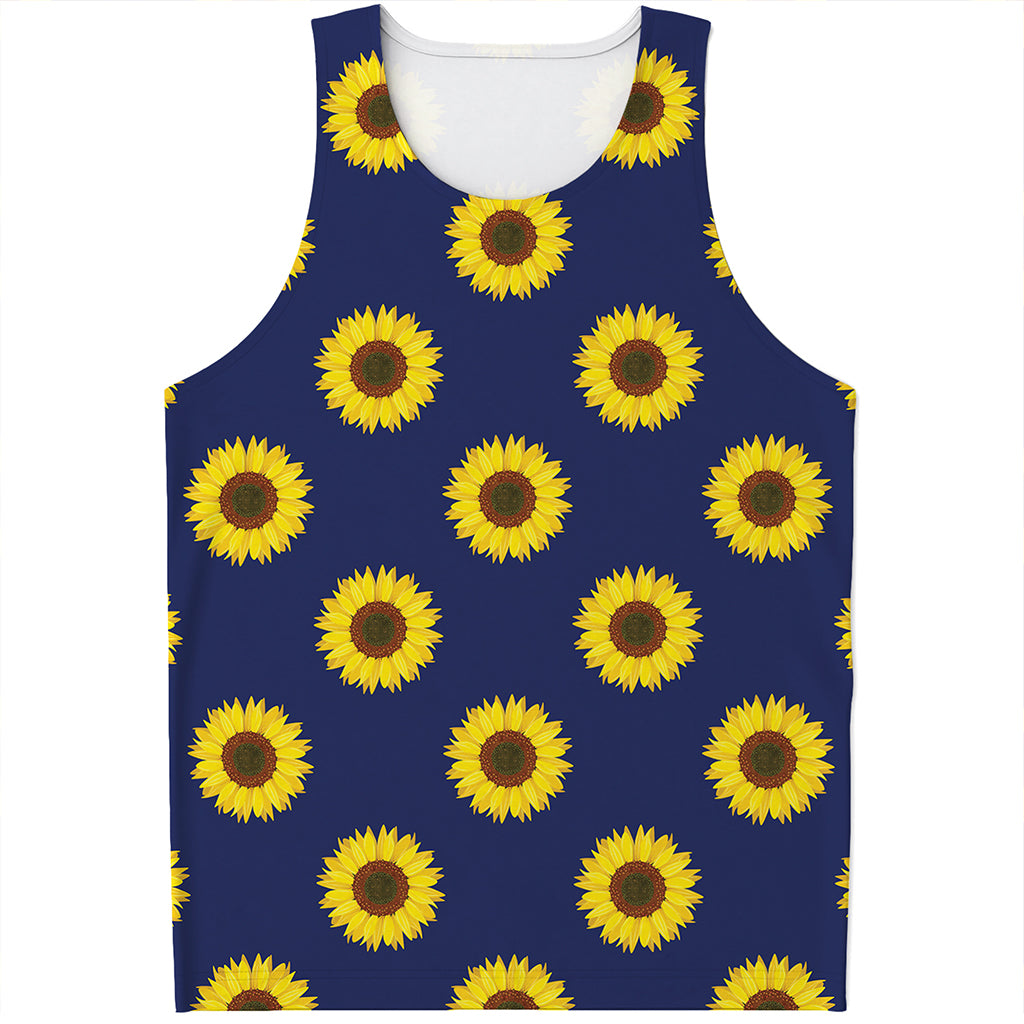 Navy Sunflower Pattern Print Men's Tank Top
