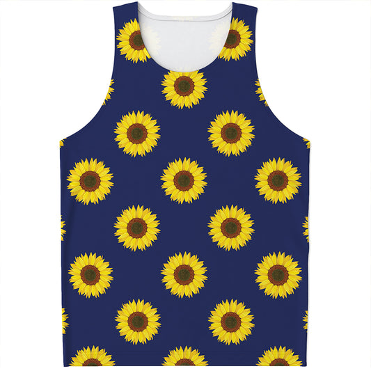 Navy Sunflower Pattern Print Men's Tank Top