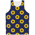 Navy Sunflower Pattern Print Men's Tank Top