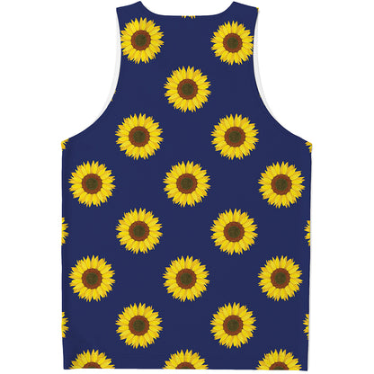 Navy Sunflower Pattern Print Men's Tank Top