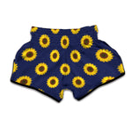 Navy Sunflower Pattern Print Muay Thai Boxing Shorts
