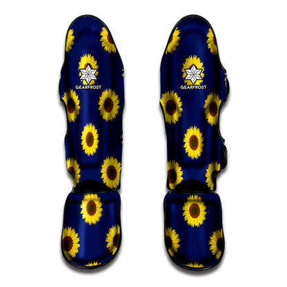 Navy Sunflower Pattern Print Muay Thai Shin Guard