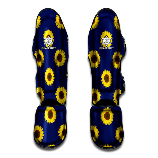 Navy Sunflower Pattern Print Muay Thai Shin Guard