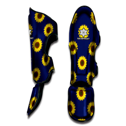 Navy Sunflower Pattern Print Muay Thai Shin Guard