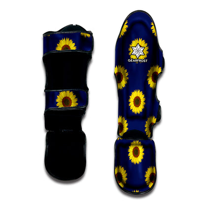 Navy Sunflower Pattern Print Muay Thai Shin Guard