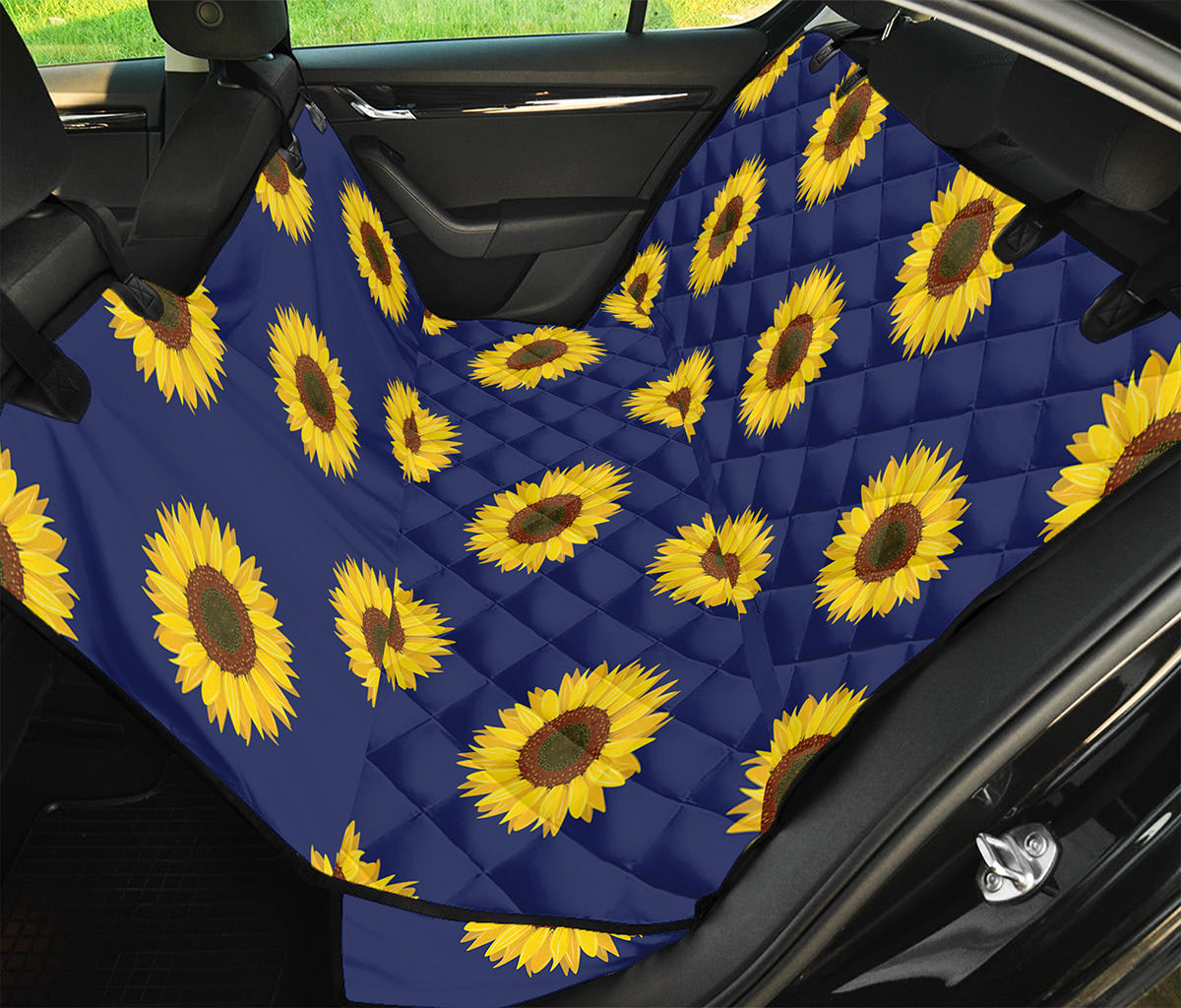 Navy Sunflower Pattern Print Pet Car Back Seat Cover