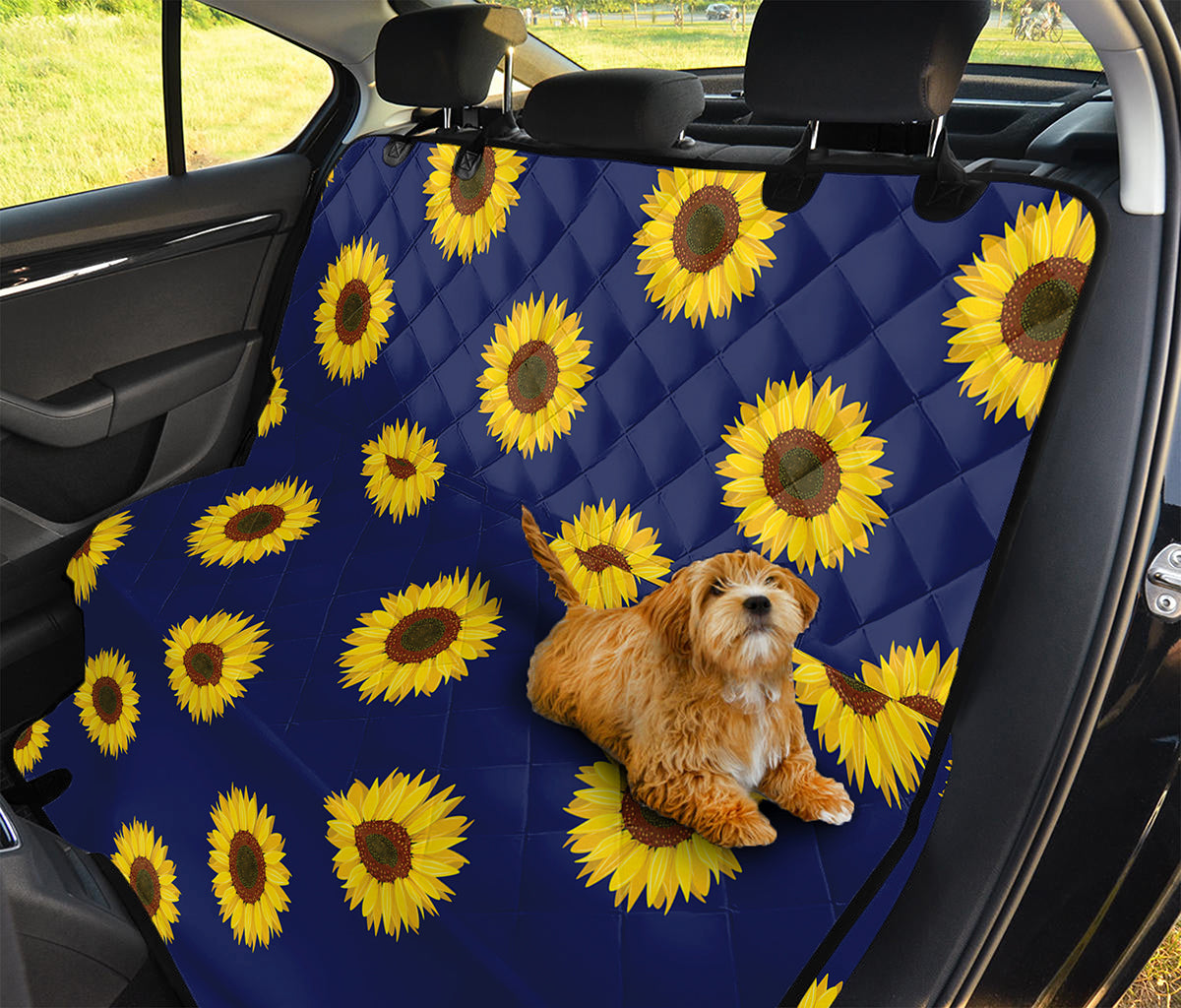 Navy Sunflower Pattern Print Pet Car Back Seat Cover