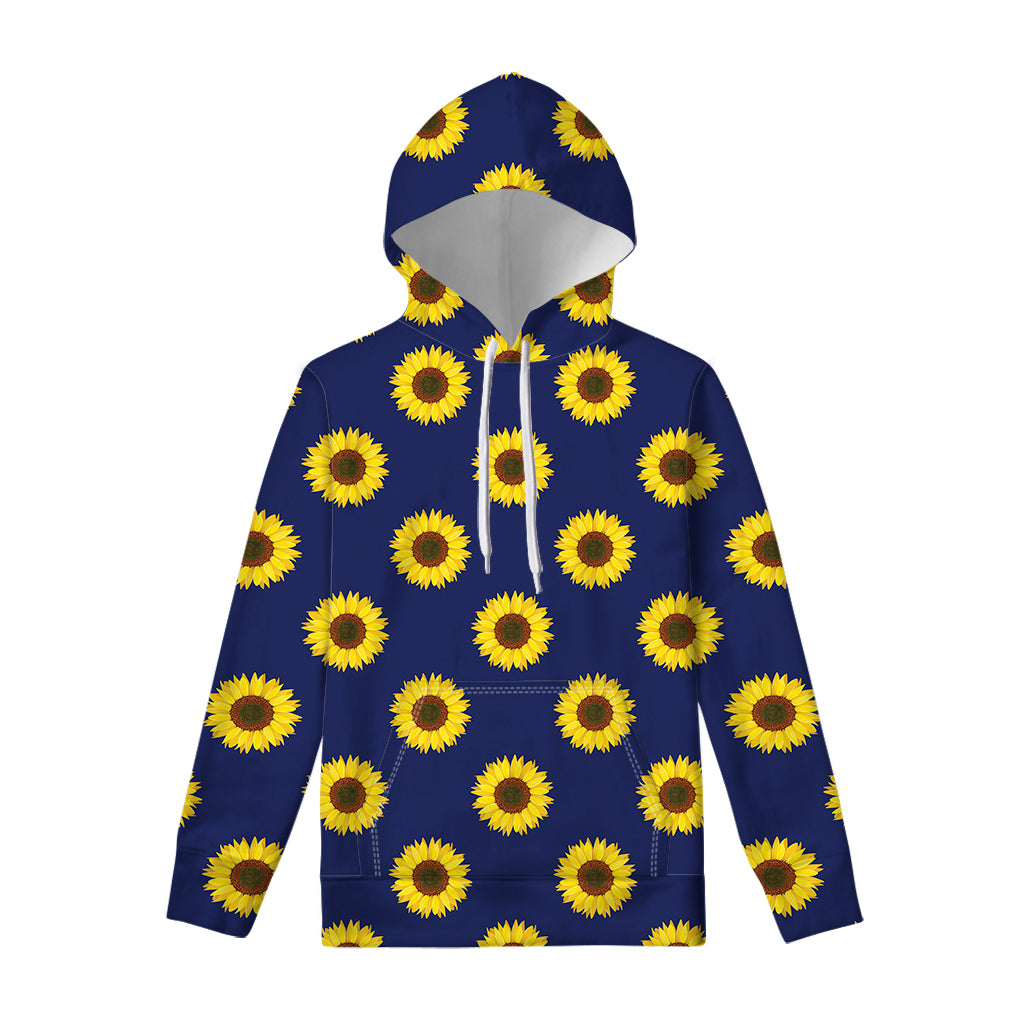 Navy Sunflower Pattern Print Pullover Hoodie