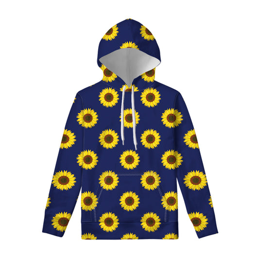Navy Sunflower Pattern Print Pullover Hoodie