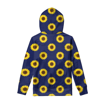 Navy Sunflower Pattern Print Pullover Hoodie