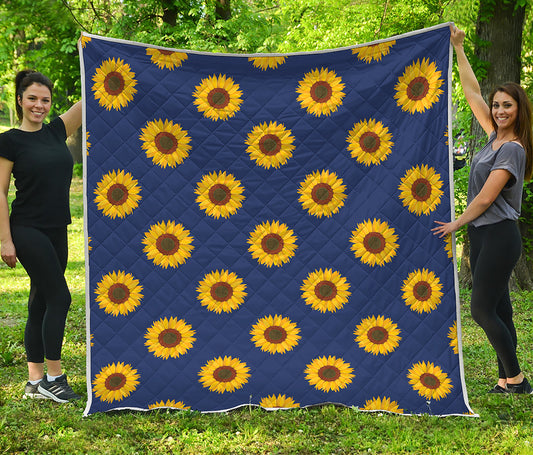 Navy Sunflower Pattern Print Quilt
