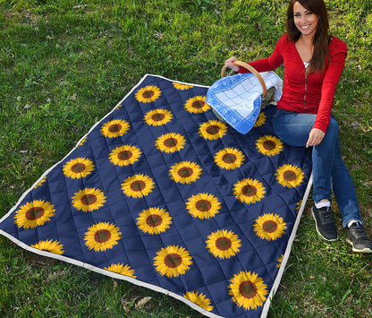 Navy Sunflower Pattern Print Quilt