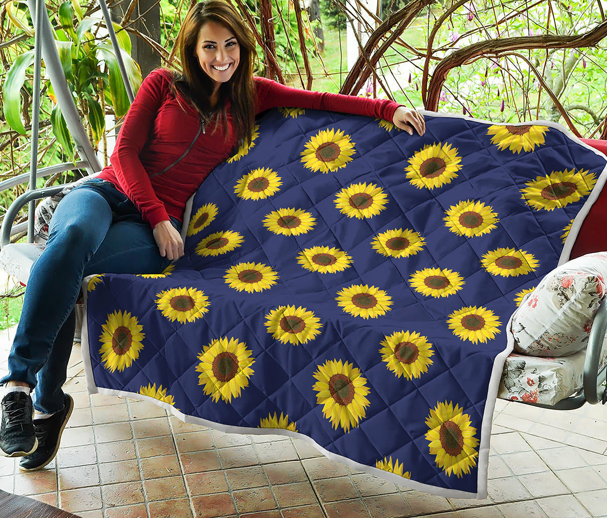 Navy Sunflower Pattern Print Quilt