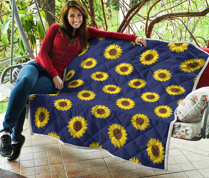 Navy Sunflower Pattern Print Quilt