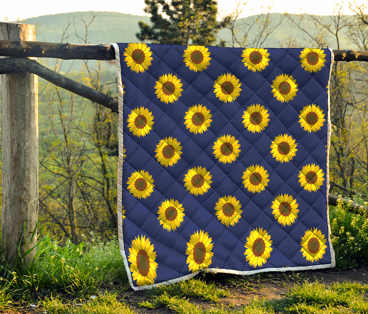 Navy Sunflower Pattern Print Quilt