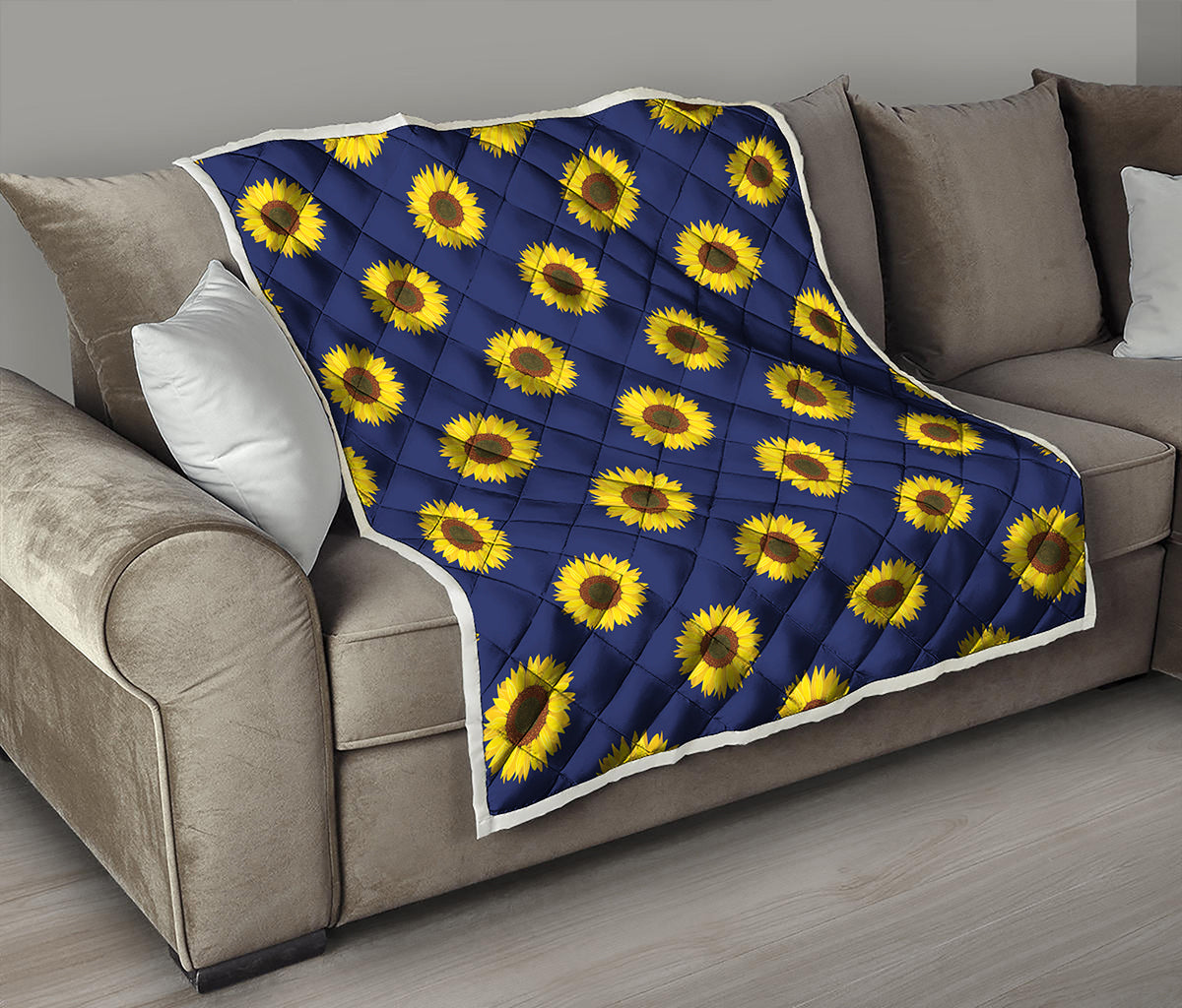 Navy Sunflower Pattern Print Quilt