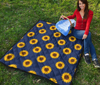 Navy Sunflower Pattern Print Quilt