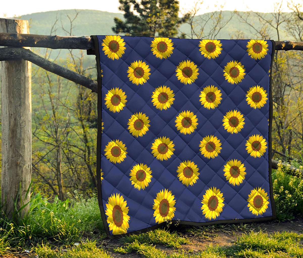 Navy Sunflower Pattern Print Quilt