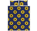 Navy Sunflower Pattern Print Quilt Bed Set