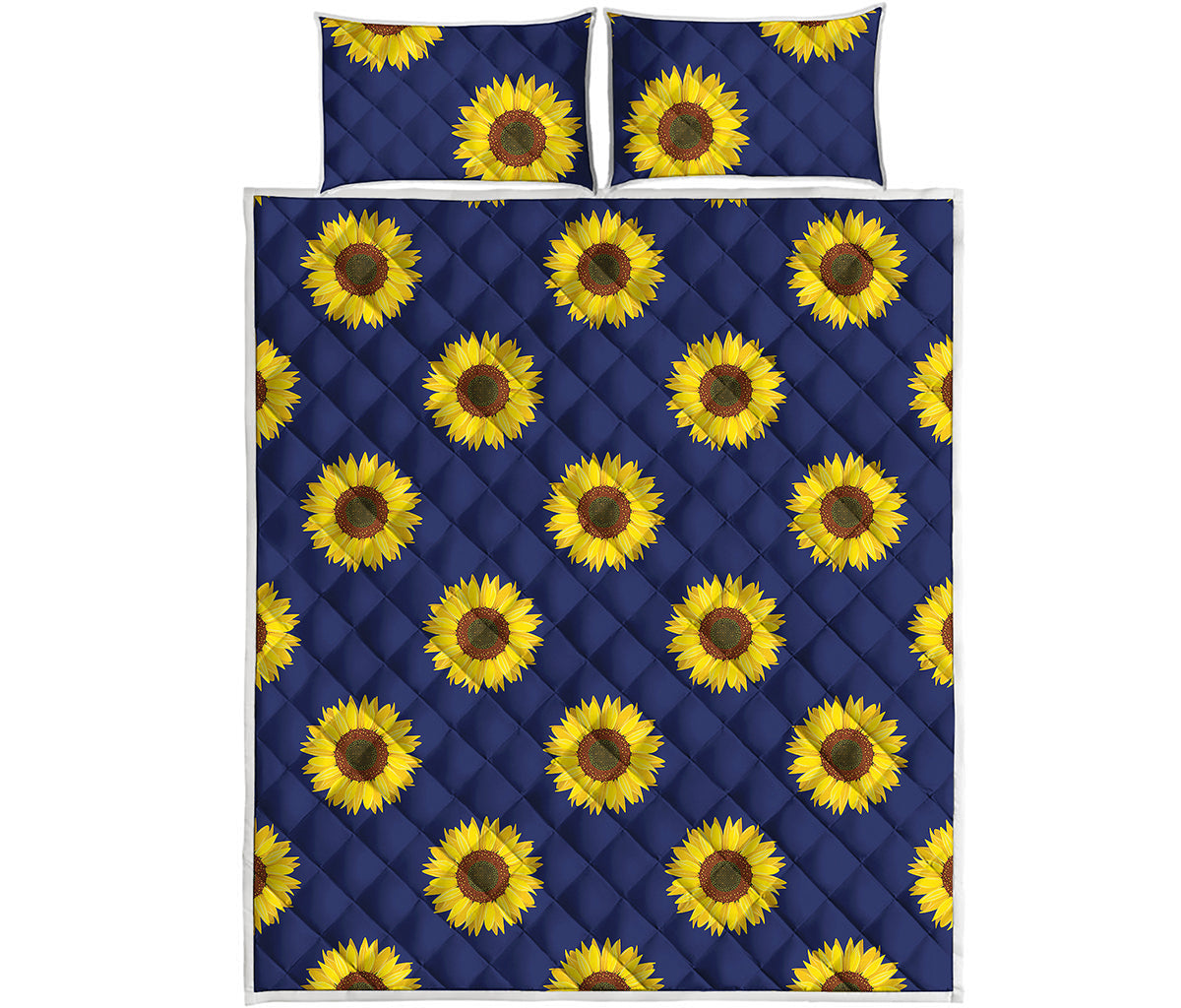 Navy Sunflower Pattern Print Quilt Bed Set