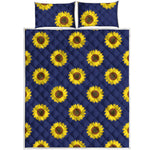 Navy Sunflower Pattern Print Quilt Bed Set