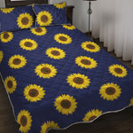 Navy Sunflower Pattern Print Quilt Bed Set