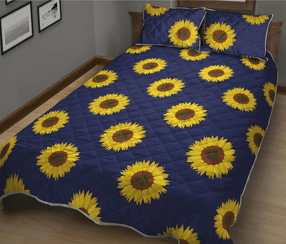 Navy Sunflower Pattern Print Quilt Bed Set