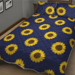 Navy Sunflower Pattern Print Quilt Bed Set