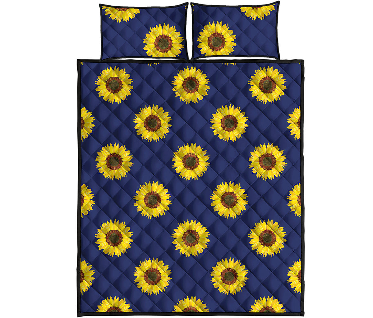 Navy Sunflower Pattern Print Quilt Bed Set