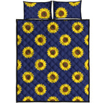 Navy Sunflower Pattern Print Quilt Bed Set