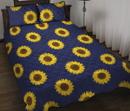 Navy Sunflower Pattern Print Quilt Bed Set
