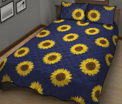 Navy Sunflower Pattern Print Quilt Bed Set