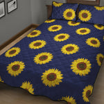 Navy Sunflower Pattern Print Quilt Bed Set