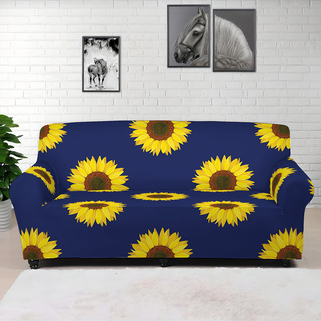 Navy Sunflower Pattern Print Sofa Cover