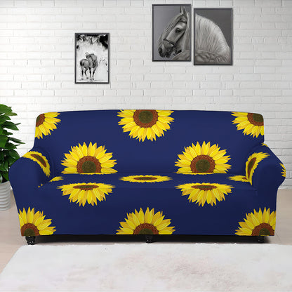 Navy Sunflower Pattern Print Sofa Cover