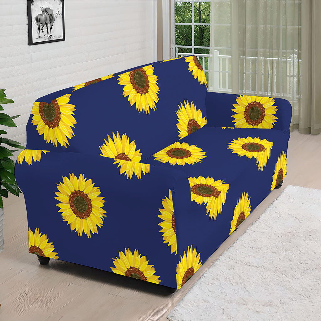 Navy Sunflower Pattern Print Sofa Cover