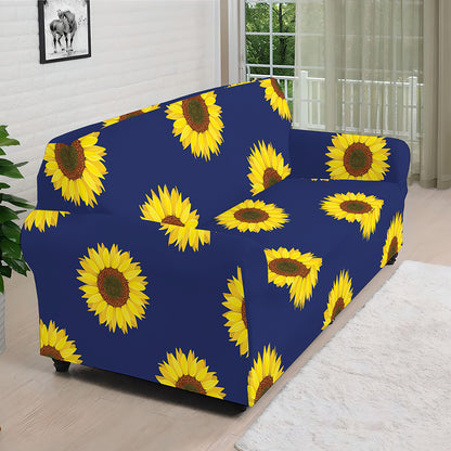 Navy Sunflower Pattern Print Sofa Cover