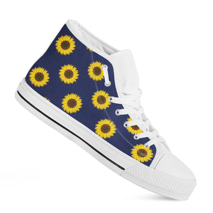 Navy Sunflower Pattern Print White High Top Shoes