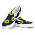 Navy Sunflower Pattern Print White Slip On Sneakers