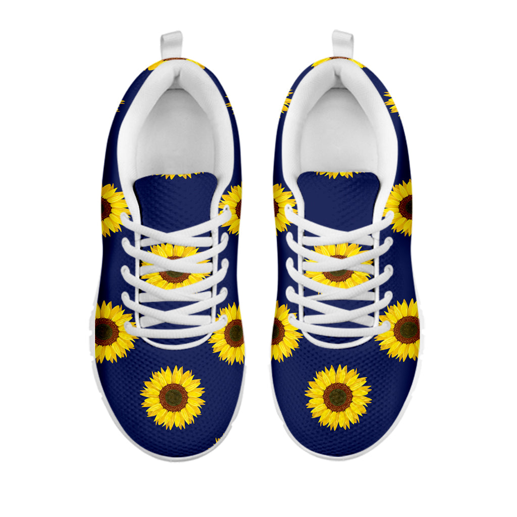 Navy Sunflower Pattern Print White Sneakers