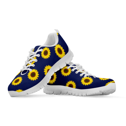 Navy Sunflower Pattern Print White Sneakers