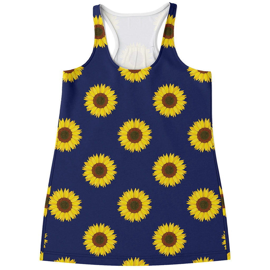 Navy Sunflower Pattern Print Women's Racerback Tank Top