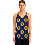 Navy Sunflower Pattern Print Women's Racerback Tank Top