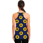 Navy Sunflower Pattern Print Women's Racerback Tank Top