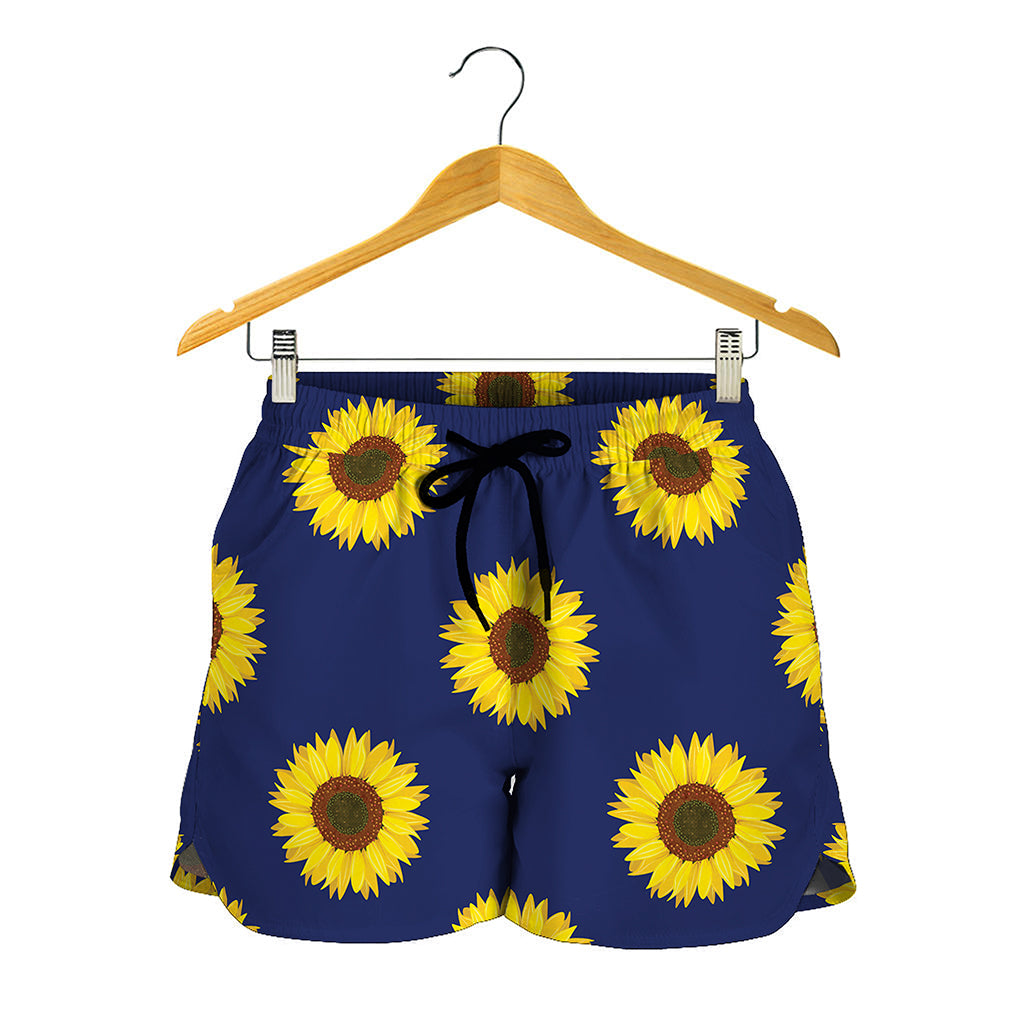 Navy Sunflower Pattern Print Women's Shorts