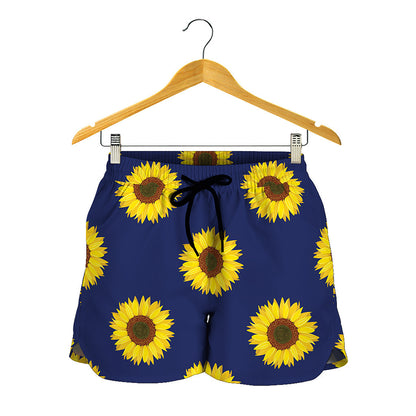 Navy Sunflower Pattern Print Women's Shorts