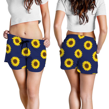 Navy Sunflower Pattern Print Women's Shorts
