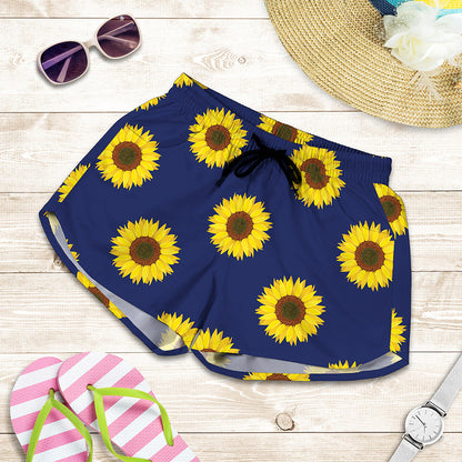 Navy Sunflower Pattern Print Women's Shorts